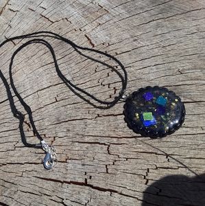 Black glitter bottle cap resin necklace